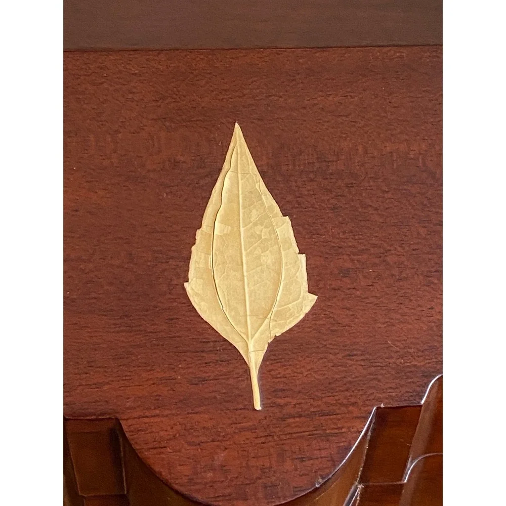 Selamat Designs wood organizer box leaf motif Georgian Walnut k15